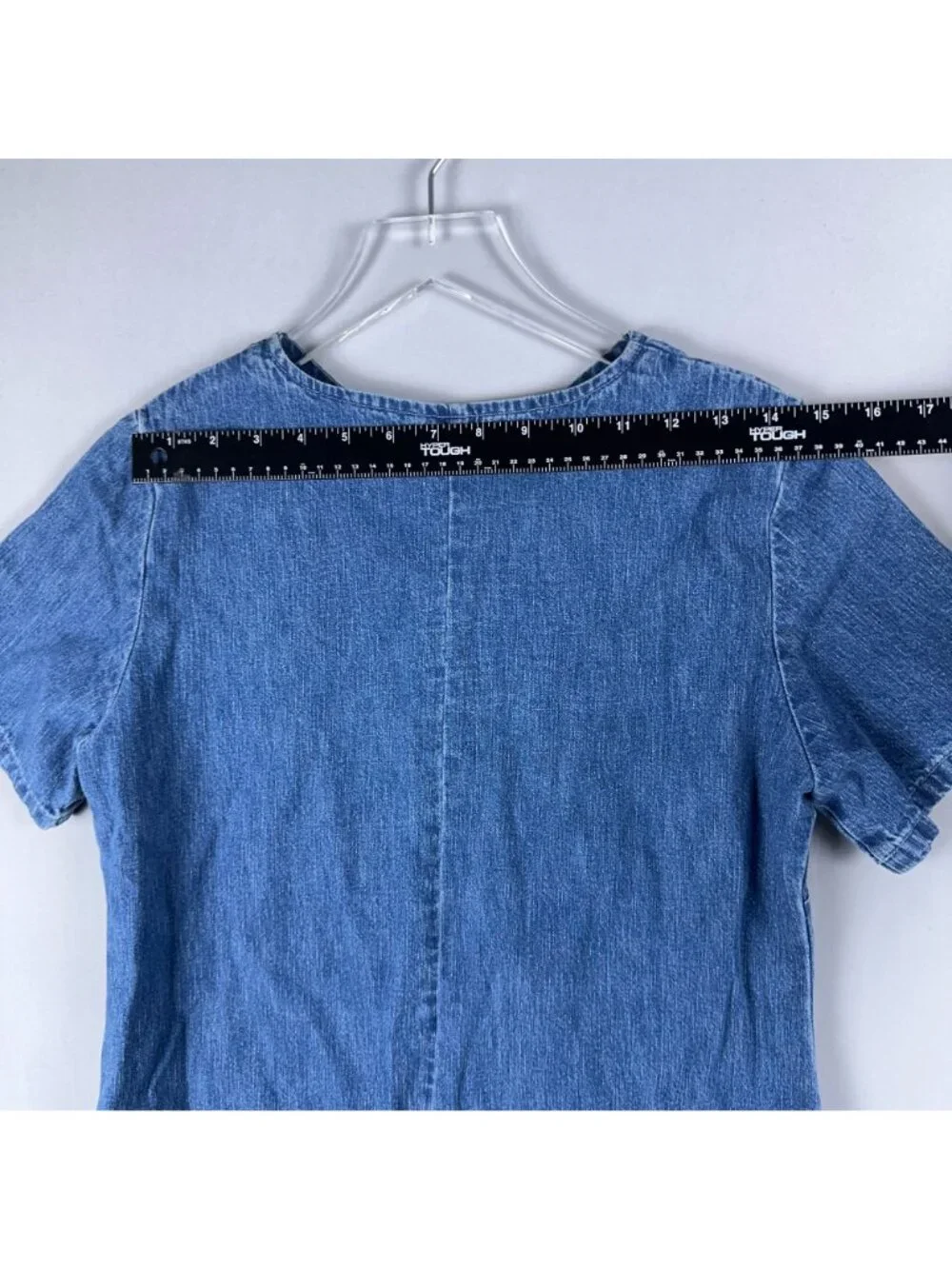 J. Crew Denim Dress Size 4 Petites V-Neck Shift Short Sleeve 100% Cotton Blue